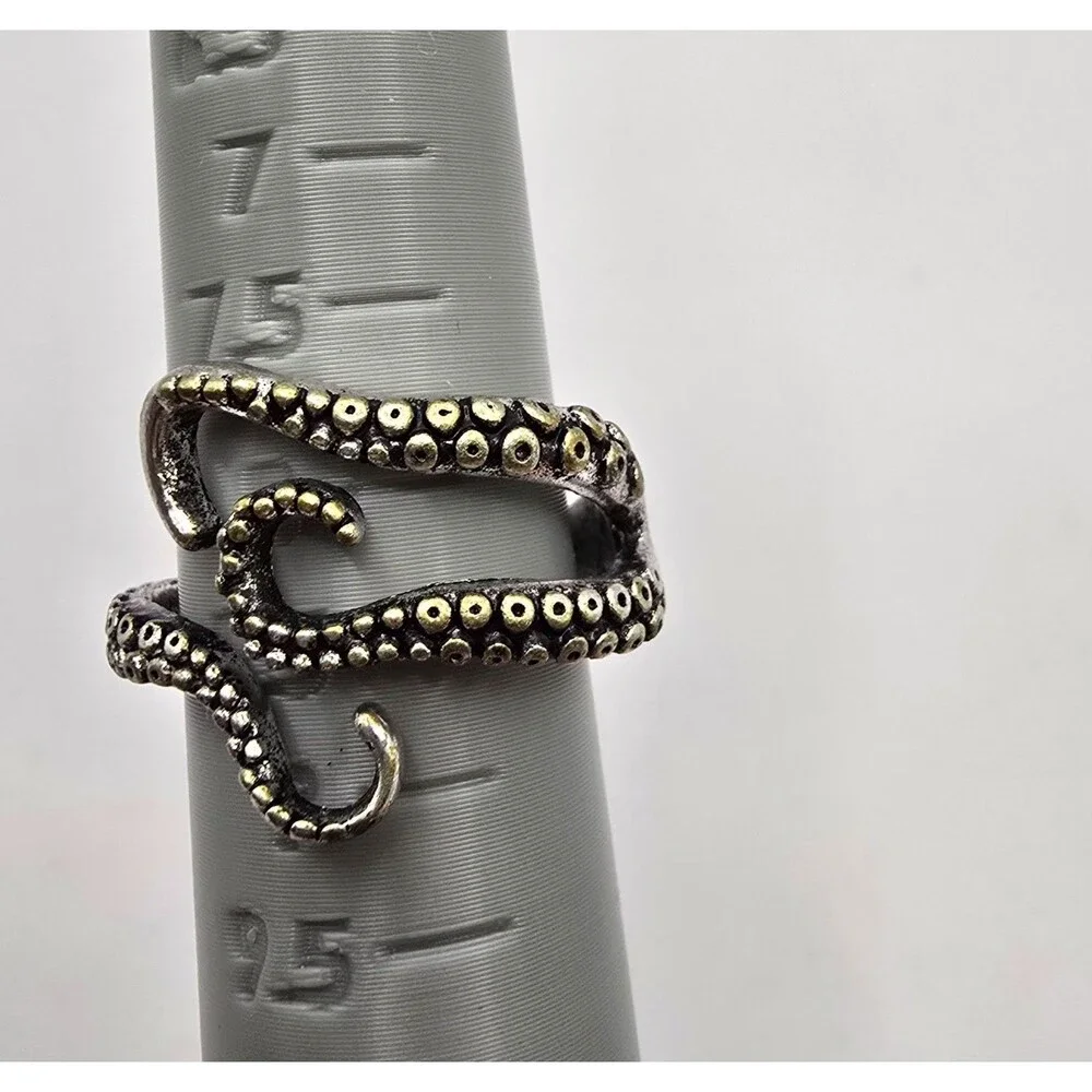 4pc Gothic Ring Lot Blue Stone Dragon Head Octopus Evil Eye  Sz 5.5-8.5